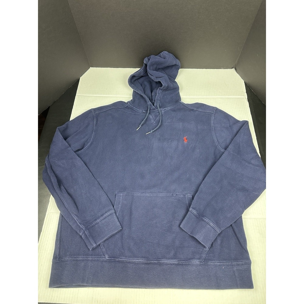 Polo Ralph Lauren Hoodie Sweatshirt Blue Mens Red Pony Size Medium